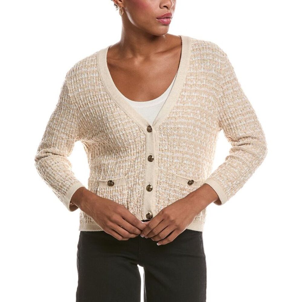 Autumn Cashmere Womens  Cropped Texture Stitch V-Neck Jacket